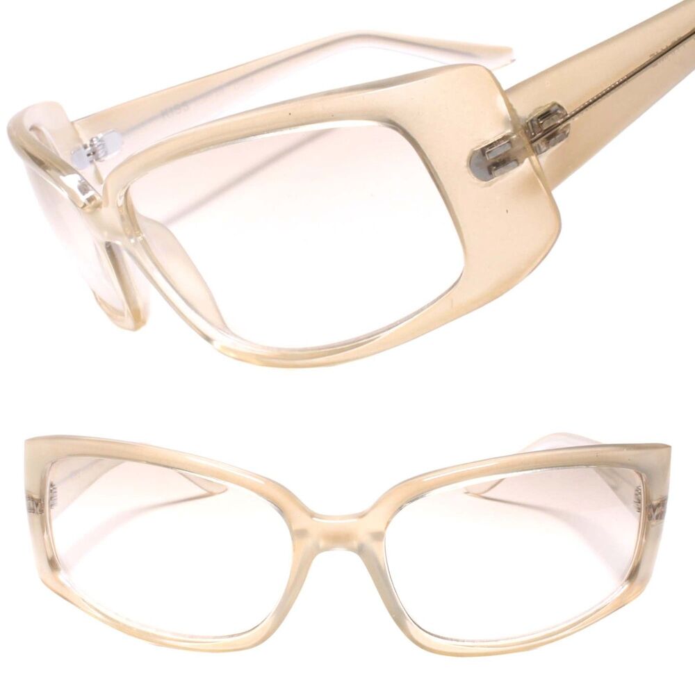 Genuine Vintage Deadstock Bold Thick Frame Rectangle Beige Sunglasses Light Tint